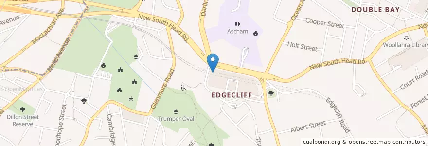 Mapa de ubicacion de Edgecliff Post Office en オーストラリア, ニューサウスウェールズ, Sydney, Woollahra Municipal Council.