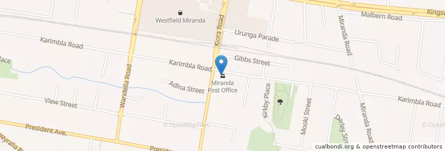 Mapa de ubicacion de Miranda Post Office en Australia, New South Wales, Sutherland Shire Council, Sydney.