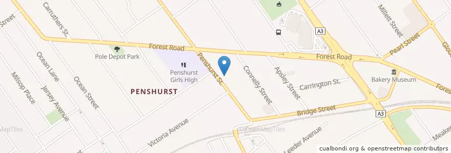 Mapa de ubicacion de Penshurst Post Office en オーストラリア, ニューサウスウェールズ, Georges River Council, Sydney.