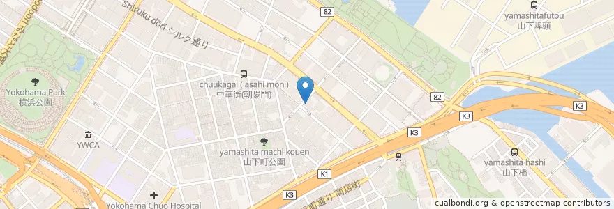 Mapa de ubicacion de 横浜華僑基督教会 en 일본, 가나가와현, 요코하마시, 中区.