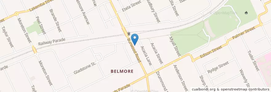 Mapa de ubicacion de Belmore Post Office en Australia, New South Wales, Canterbury-Bankstown Council, Sydney.