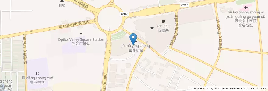 Mapa de ubicacion de 巨幕影城 en Cina, Hubei, Wuhan, Distretto Di Hongshan, 东湖新技术开发区（托管）, 关东街道.