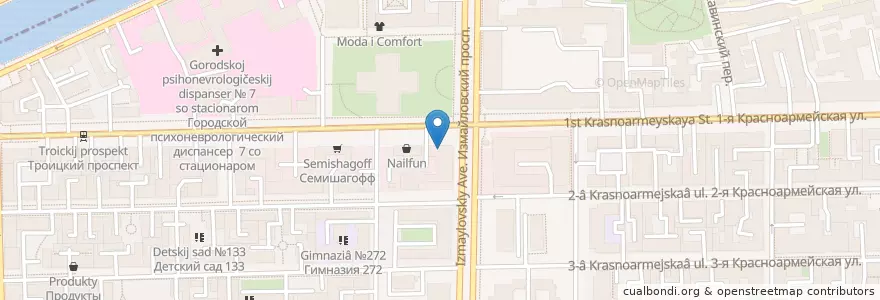 Mapa de ubicacion de Тарелка столовая en Russland, Föderationskreis Nordwest, Oblast Leningrad, Sankt Petersburg, Адмиралтейский Район, Округ Измайловское.