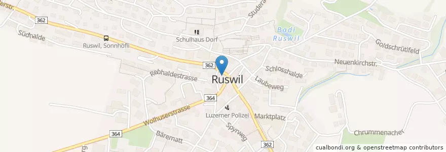 Mapa de ubicacion de Restaurant Rössli en Schweiz/Suisse/Svizzera/Svizra, Luzern, Ruswil.