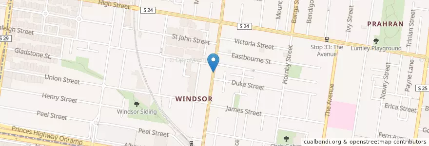 Mapa de ubicacion de Mileto's en Avustralya, Victoria, City Of Stonnington.