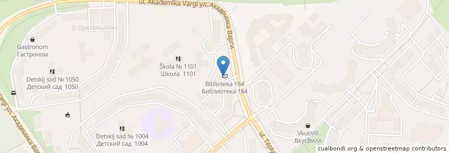Mapa de ubicacion de Библиотека 184 en 俄罗斯/俄羅斯, Центральный Федеральный Округ, Москва, Юго-Западный Административный Округ, Район Тёплый Стан.
