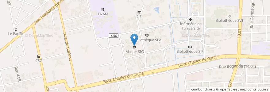 Mapa de ubicacion de Bibliothèque de géographie en ブルキナファソ, Centre, Kadiogo, ワガドゥグー.