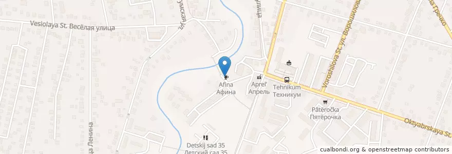 Mapa de ubicacion de Афина en Russland, Föderationskreis Südrussland, Region Krasnodar, Rajon Krymsk, Крымское Городское Поселение.