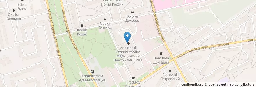 Mapa de ubicacion de Медицинский Центр "Классика" en Rusland, Centraal Federaal District, Oblast Koersk, Городской Округ Железногорск.