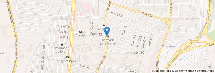 Mapa de ubicacion de Pharmacie Saint-Michel en Ivory Coast, Abidjan, Adjamé.