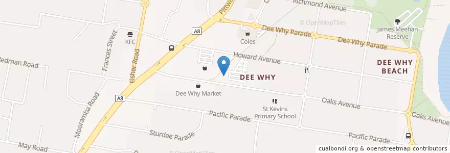Mapa de ubicacion de Dee Why Post Office en Australia, Nuovo Galles Del Sud, Sydney, Northern Beaches Council.