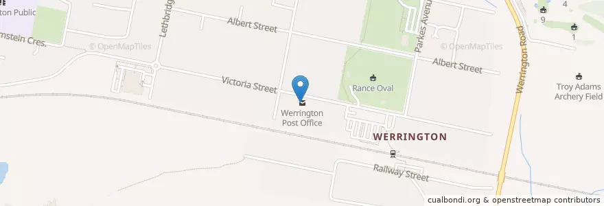 Mapa de ubicacion de Werrington Post Office en Австралия, Новый Южный Уэльс, Sydney, Penrith City Council.