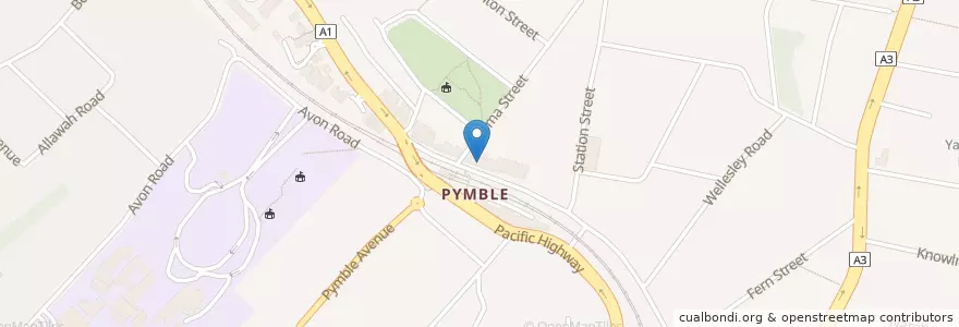 Mapa de ubicacion de Pymble Post Office en Australia, New South Wales, Sydney, Ku-Ring-Gai Council.