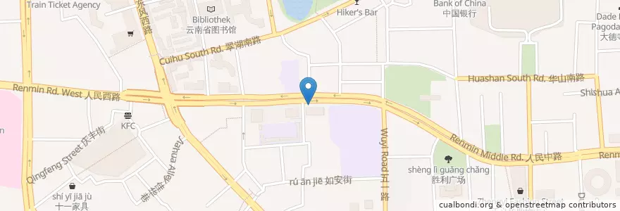 Mapa de ubicacion de 中国农业银行 China bank of agricultural  en China, Yunnan, 昆明市, 五华区, 大观街道.