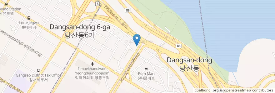 Mapa de ubicacion de 기찻길 연탄 생고기 en 대한민국, 서울, 영등포구, 당산2동.