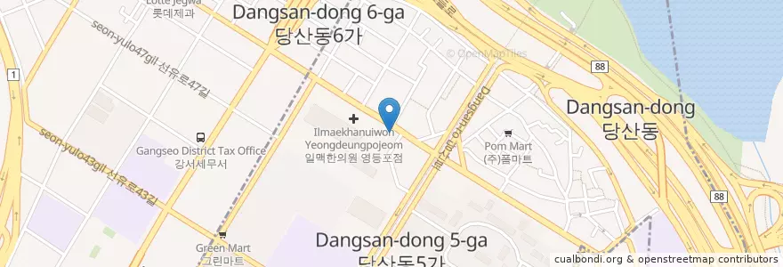 Mapa de ubicacion de 까치분식 en Corea Del Sud, Seul, 영등포구, 당산2동.