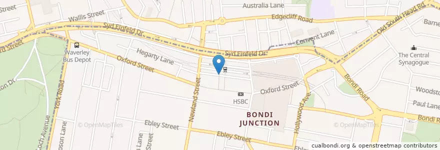 Mapa de ubicacion de Bondi Junction  en Австралия, Новый Южный Уэльс, Waverley Council, Sydney.