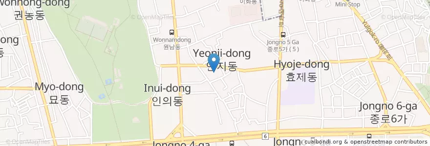 Mapa de ubicacion de Nolboo en Zuid-Korea, Seoel, 종로구, 종로1·2·3·4가동.