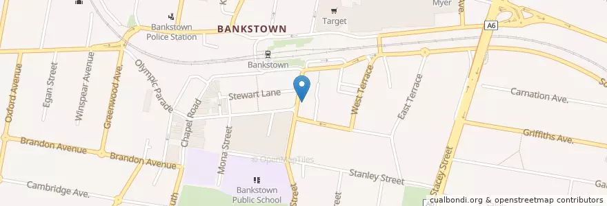 Mapa de ubicacion de Bankstown Post Office en Australia, New South Wales, Canterbury-Bankstown Council, Sydney.