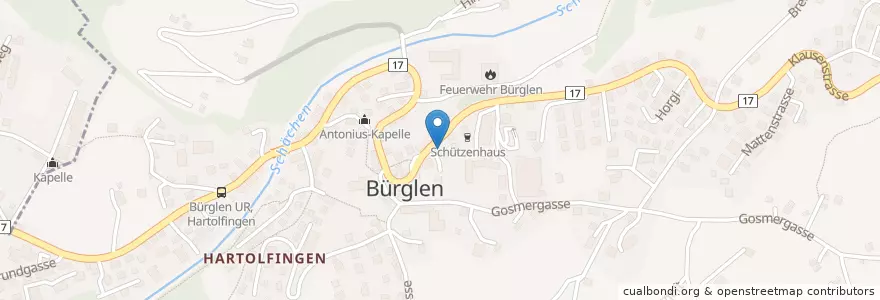 Mapa de ubicacion de Bancomat Raiffeisen Schweiz en Schweiz/Suisse/Svizzera/Svizra, Uri, Bürglen (Ur).