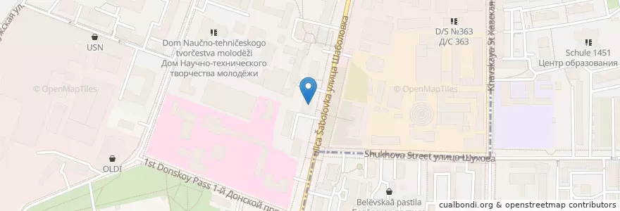 Mapa de ubicacion de Библиотека 164 "Просвещение трудящихся" en Rússia, Distrito Federal Central, Москва, Южный Административный Округ, Донской Район.