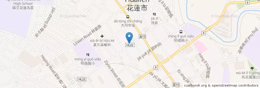 Mapa de ubicacion de 金城牛肉麵 en 臺灣, 臺灣省, 花蓮縣, 花蓮市.