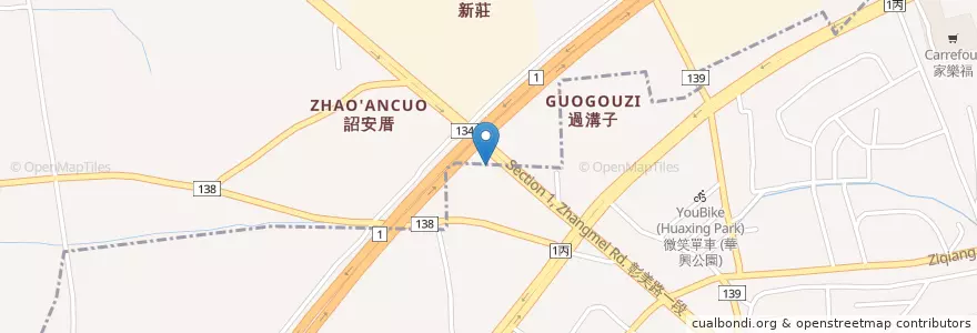 Mapa de ubicacion de 台灣中油 en 타이완, 타이완성, 장화현, 허메이진, 장화 시.