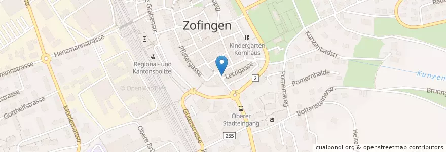 Mapa de ubicacion de Pizzeria & Bar Letzi en スイス, Aargau, Bezirk Zofingen, Zofingen.