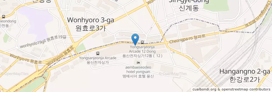 Mapa de ubicacion de 탐엔탐스 en 대한민국, 서울, 용산구, 원효로1동.