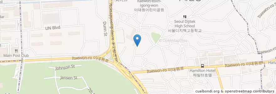 Mapa de ubicacion de 마피아디저트 en 대한민국, 서울, 용산구, 용산2가동, 이태원2동.