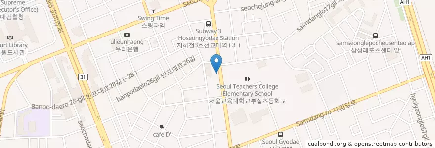 Mapa de ubicacion de 던킨도너츠 en Corea Del Sur, Seúl, 서초구, 서초3동, 서초동.