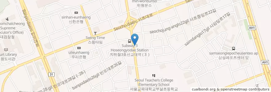 Mapa de ubicacion de 커피빈 en Corée Du Sud, Séoul, 서초구, 서초1동, 서초3동, 서초동.