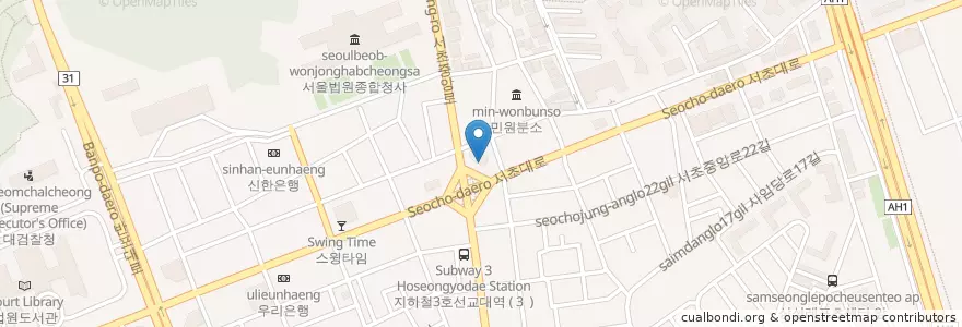 Mapa de ubicacion de Starbucks en Республика Корея, Сеул, 서초구, 서초동, 서초4동.
