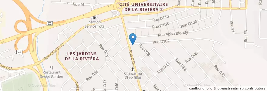 Mapa de ubicacion de Èglise assemblée de Dieu de la Riviéra 2 en Côte D'Ivoire, Abidjan, Cocody.