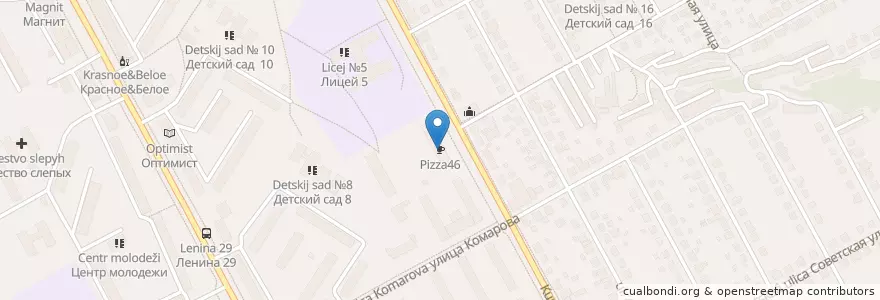 Mapa de ubicacion de Pizza46 en Rússia, Distrito Federal Central, Oblast De Kursk, Городской Округ Железногорск.