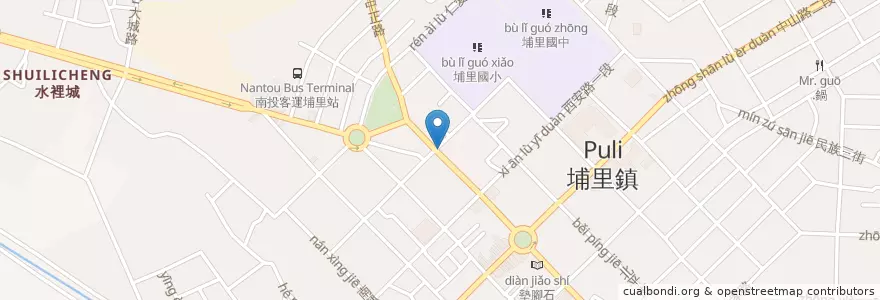 Mapa de ubicacion de 亞忠爌肉飯 en تايوان, مقاطعة تايوان, مقاطعة نانتو, 埔里鎮.