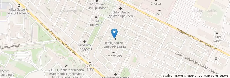 Mapa de ubicacion de Детский сад №18 en روسيا, Центральный Федеральный Округ, فلاديمير أوبلاست, Городской Округ Владимир.