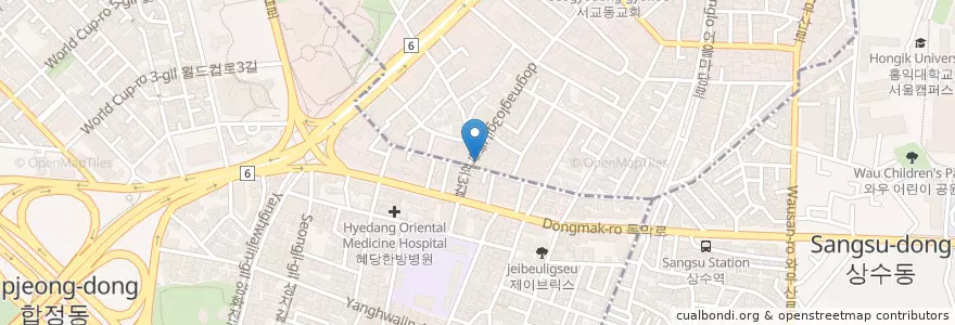 Mapa de ubicacion de 돈수백 합정점 en كوريا الجنوبية, سول, 마포구, 합정동.