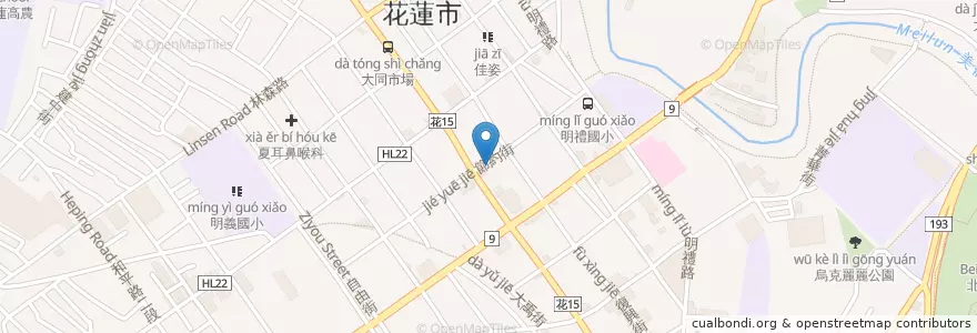 Mapa de ubicacion de 竹陽海鮮 en تایوان, 臺灣省, هوالاین, 花蓮市.