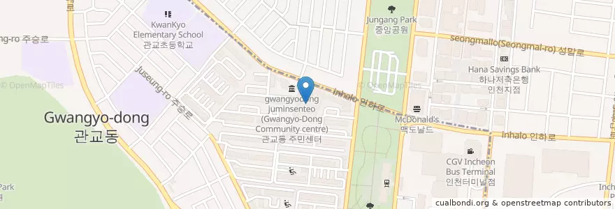 Mapa de ubicacion de 순복음인천교회 en كوريا الجنوبية, إنتشون, 미추홀구, 남동구.