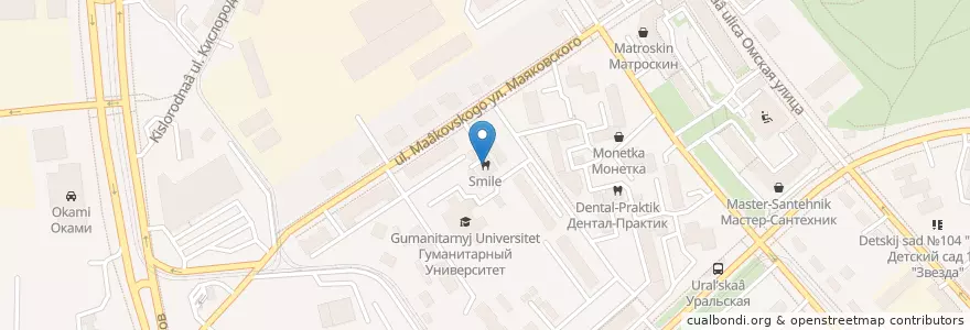 Mapa de ubicacion de Smile en Russie, District Fédéral De L'Oural, Oblast De Sverdlovsk, Городской Округ Екатеринбург.