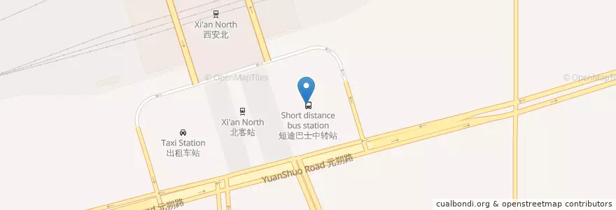Mapa de ubicacion de 短途巴士中转站 en چین, شاآنشی, 西安市, 未央区 (Weiyang).