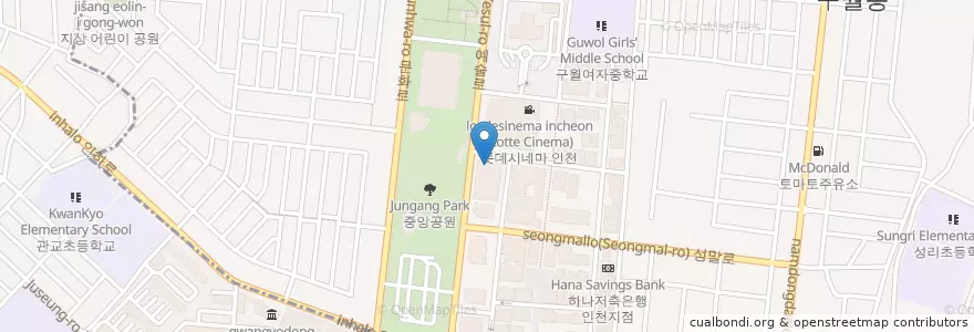 Mapa de ubicacion de 커피빈 인천구월동점 en 대한민국, 인천, 남동구, 구월동.