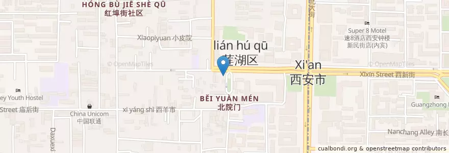 Mapa de ubicacion de 老孙家泡饃 en 中国, 陝西省, 西安市, 莲湖区 (Lianhu).