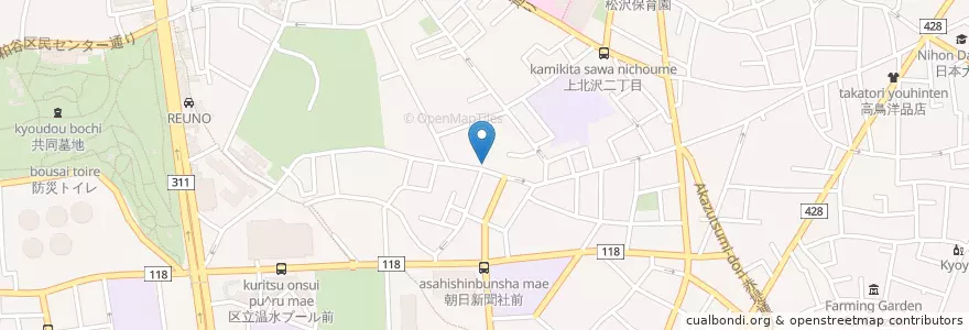 Mapa de ubicacion de 世田谷八幡山郵便局 en Japan, Tokio, 世田谷区.