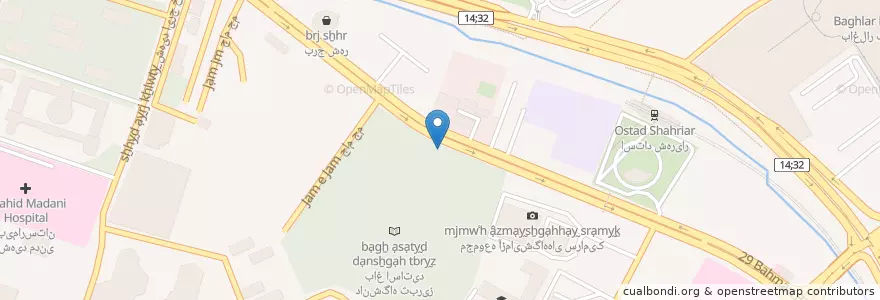 Mapa de ubicacion de کبابی شاهین en Iran, Azerbaïdjan Oriental, شهرستان تبریز, بخش مرکزی شهرستان تبریز, تبریز.