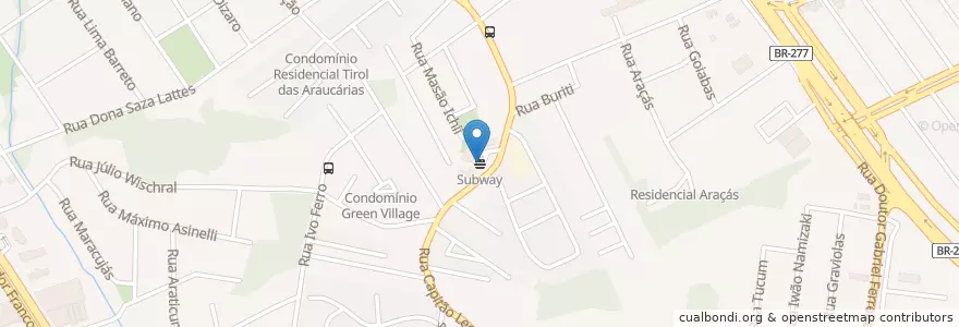 Mapa de ubicacion de Subway en Brasil, Región Sur, Estado De Paraná, Região Geográfica Intermediária De Curitiba, Região Metropolitana De Curitiba, Microrregião De Curitiba, Curitiba.
