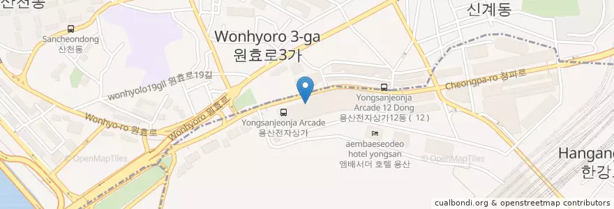 Mapa de ubicacion de 투썸플레이스 en Corée Du Sud, Séoul, 용산구, 원효로1동.