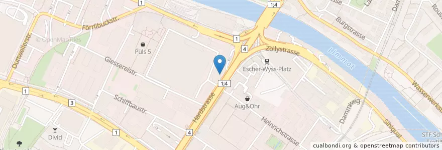 Mapa de ubicacion de Escherwyss en Schweiz/Suisse/Svizzera/Svizra, Zürich, Bezirk Zürich, Zürich.
