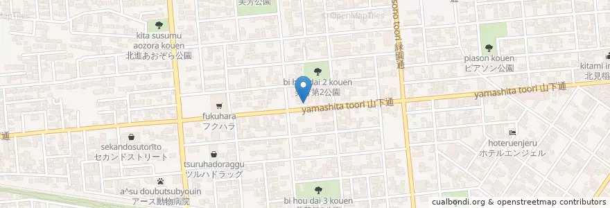 Mapa de ubicacion de 北見美芳郵便局 en Japonya, 北海道, オホーツク総合振興局, 北見市.